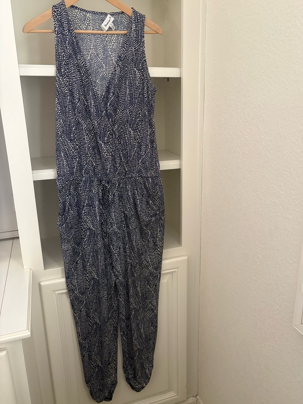 Veronica M Women's Sleeveless Jumpsuit Romper  Blue White Pockets drawstring M